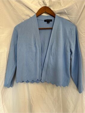 Ann Taylor Light Blue Scalloped Open-Front Cardigan Sweater Size M